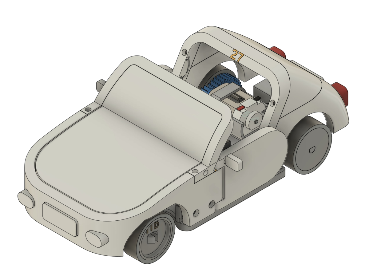 CAD render of the assembled PK001 remote-control car